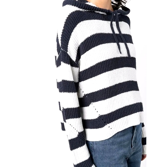 🆕️ Rag & Bone Sunny Cotton Stripe Hoodie Sweater Navy White Size Medium - Picture 11 of 16